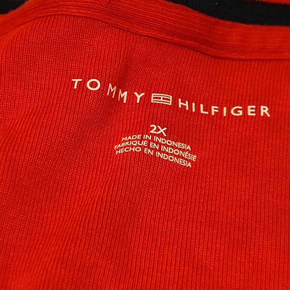 Tommy Hilfiger Womens Red V-Neck Night Shirt Size 2X Striped Trim Logo - Picture 3 of 7